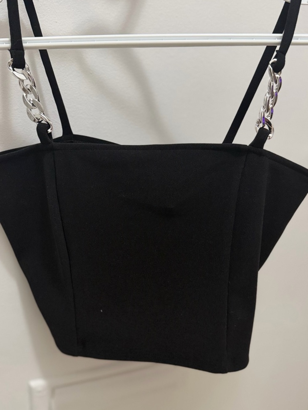 H&M Black Crop Cami with Silver Chain Straps